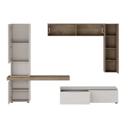 Garnero Arredamenti Parete Attrezzata A Terra|Pareti Attrezzate-Parete attrezzata 280x207h cm soggiorno beige noce Universe Beige - Noce