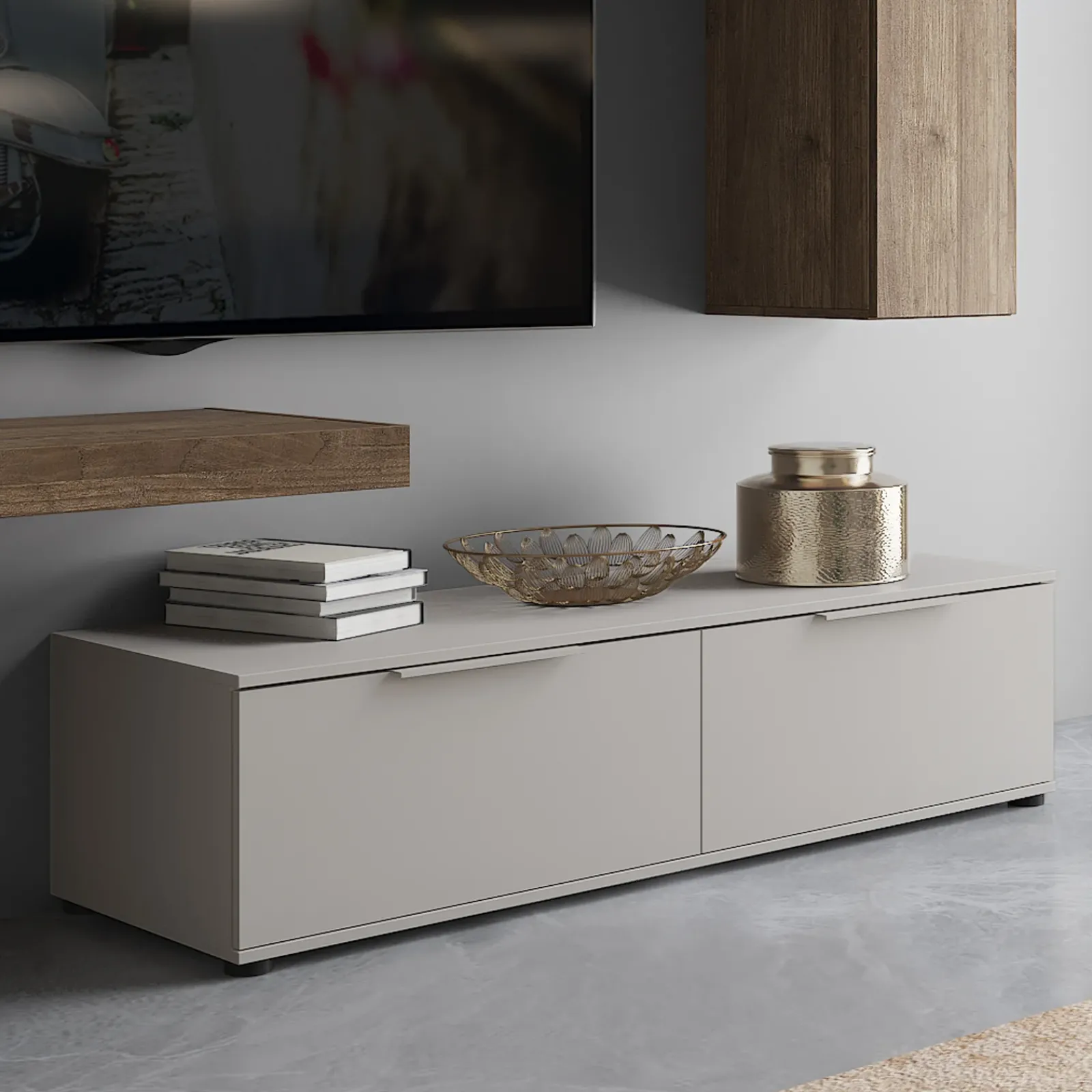 Garnero Arredamenti Parete Attrezzata A Terra|Pareti Attrezzate-Parete attrezzata 280x207h cm soggiorno beige noce Universe Beige - Noce