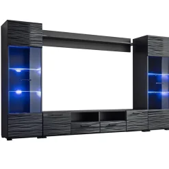 Garnero Arredamenti Parete Attrezzata A Terra|Pareti Attrezzate-Parete attrezzata 260x150h cm soggiorno moderna nero opaco-lucido Dana Gihome®