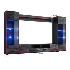 Garnero Arredamenti Parete Attrezzata A Terra|Pareti Attrezzate-Parete attrezzata 260x150h cm soggiorno moderna nero opaco-lucido Dana Gihome®