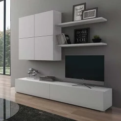 Garnero Arredamenti Parete Attrezzata A Terra|Pareti Attrezzate-Parete attrezzata 200x244h cm soggiorno Euphoria Bianco Frassinato