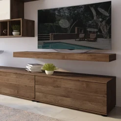 Garnero Arredamenti Parete Attrezzata A Terra|Pareti Attrezzate-Parete attrezzata 270x183h cm soggiorno noce bianco spatolato America Gihome® Noce - Bianco Frassinato