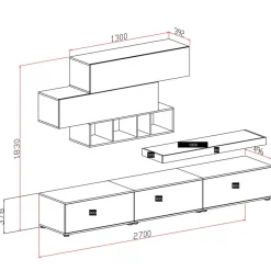 Garnero Arredamenti Parete Attrezzata A Terra|Pareti Attrezzate-Parete attrezzata 270x183h cm soggiorno noce bianco spatolato America Gihome® Noce - Bianco Frassinato