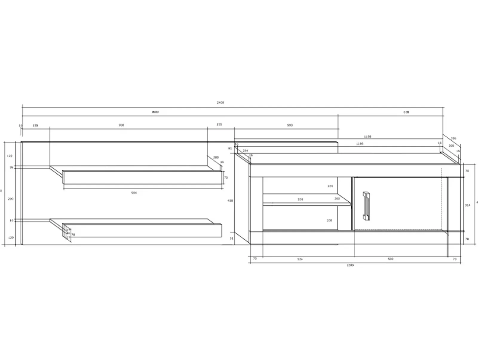 Garnero Arredamenti Parete Attrezzata A Terra|Pareti Attrezzate-Parete attrezzata 240x210h cm soggiorno bianco opaco nero lucido Susan Gihome® Bianco Opaco - Nero Lucido