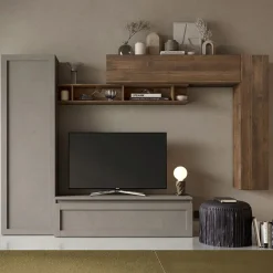 Garnero Arredamenti Parete Attrezzata A Terra|Pareti Attrezzate-Parete attrezzata 272x186h cm soggiorno tortora marrone rovere Sunset 8