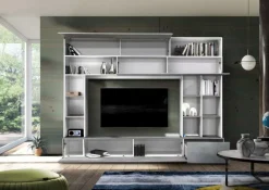 Garnero Arredamenti Parete Attrezzata A Terra|Pareti Attrezzate-Parete attrezzata 277x211h cm soggiorno bianco cemento Illuminum Cemento - Bianco opaco