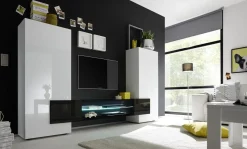 Garnero Arredamenti Parete Attrezzata A Terra|Pareti Attrezzate-Parete attrezzata 258x143h cm soggiorno bianco nero lucido Starck Bianco Lucido - Nero Lucido