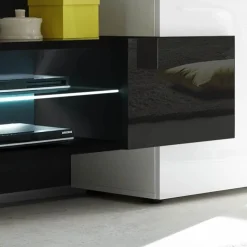 Garnero Arredamenti Parete Attrezzata A Terra|Pareti Attrezzate-Parete attrezzata 258x143h cm soggiorno bianco nero lucido Starck Bianco Lucido - Nero Lucido