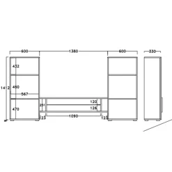 Garnero Arredamenti Parete Attrezzata A Terra|Pareti Attrezzate-Parete attrezzata 258x143h cm soggiorno bianco nero lucido Starck Bianco Lucido - Nero Lucido