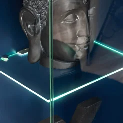 Garnero Arredamenti Parete Attrezzata Sospesa|Pareti Attrezzate-Parete attrezzata 210x162h cm soggiorno con led blu scuro rovere Feola