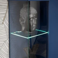 Garnero Arredamenti Parete Attrezzata Sospesa|Pareti Attrezzate-Parete attrezzata 210x162h cm soggiorno con led blu scuro rovere Feola