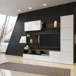 Garnero Arredamenti Parete Attrezzata A Terra|Pareti Attrezzate-Parete attrezzata 230x184h cm soggiorno bianco noce Clyton Gihome®