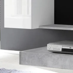 Garnero Arredamenti Parete Attrezzata A Terra|Pareti Attrezzate-Parete attrezzata 248x175h cm soggiorno bianco lucido cemento Steppi 5 Bianco Lucido - Cemento