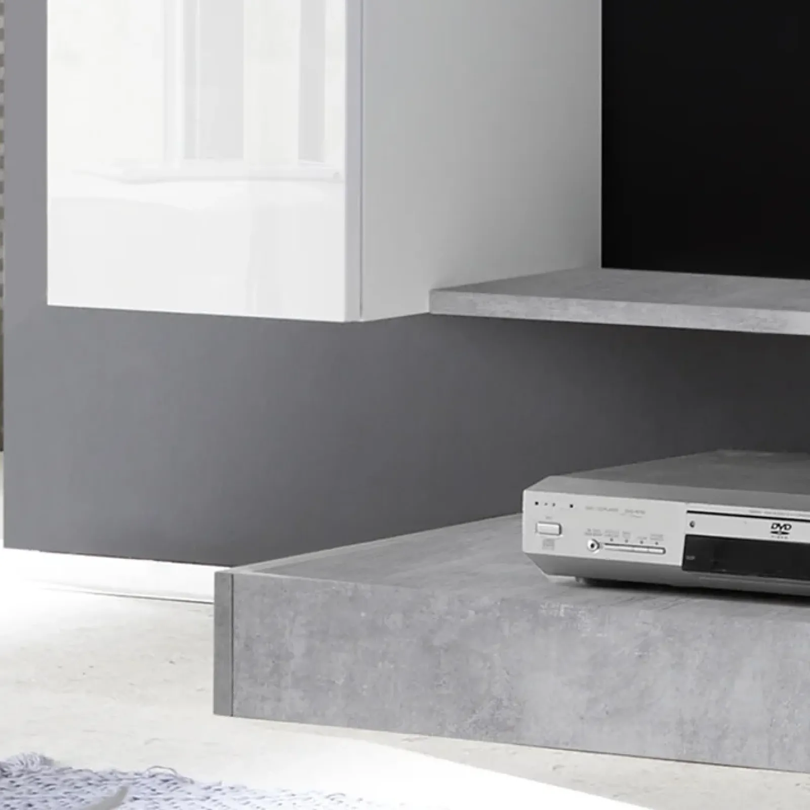 Garnero Arredamenti Parete Attrezzata A Terra|Pareti Attrezzate-Parete attrezzata 248x175h cm soggiorno bianco lucido cemento Steppi 5 Bianco Lucido - Cemento