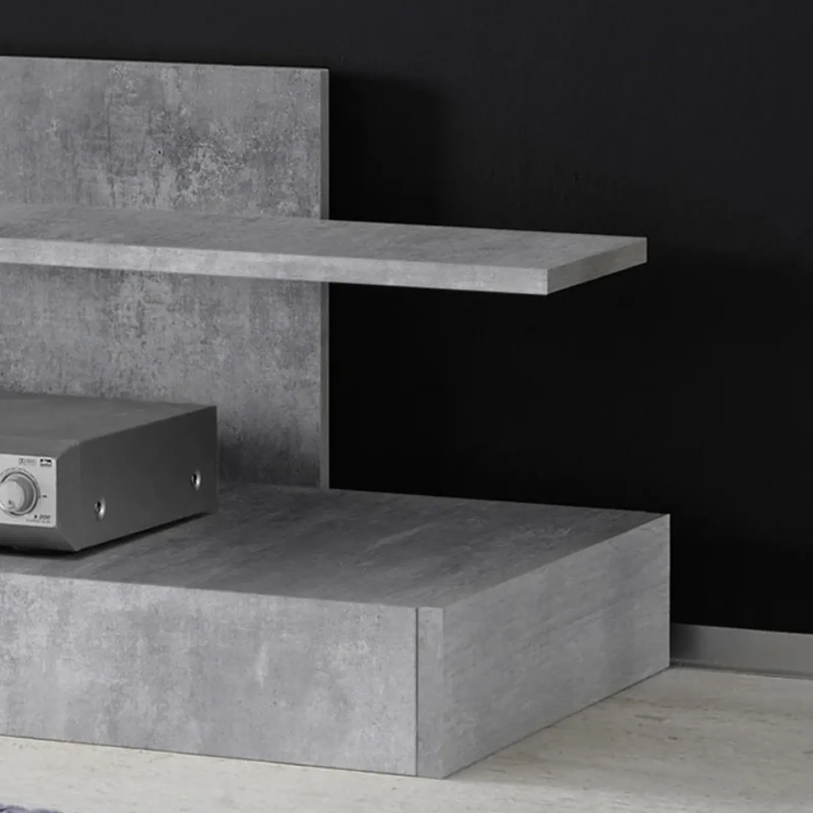 Garnero Arredamenti Parete Attrezzata A Terra|Pareti Attrezzate-Parete attrezzata 248x175h cm soggiorno bianco lucido cemento Steppi 5 Bianco Lucido - Cemento