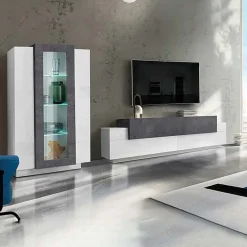 Garnero Arredamenti Parete Attrezzata A Terra|Pareti Attrezzate-Parete attrezzata 290X121h cm soggiorno bianco ossido Milos Gihome® Bianco Lucido - Ossido