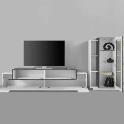 Garnero Arredamenti Parete Attrezzata A Terra|Pareti Attrezzate-Parete attrezzata 290X121h cm soggiorno bianco ossido Milos Gihome® Bianco Lucido - Ossido