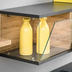 Garnero Arredamenti Parete Attrezzata A Terra|Pareti Attrezzate-Parete attrezzata 240x150h cm soggiorno rovere antracite Oviedo Gihome® Antracite - Rovere