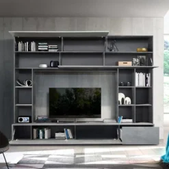 Garnero Arredamenti Parete Attrezzata A Terra|Pareti Attrezzate-Parete attrezzata 277x211h cm soggiorno ossido Illuminum Cemento