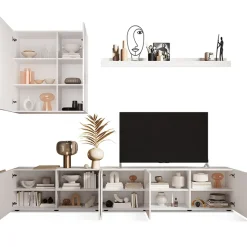 Garnero Arredamenti Parete Attrezzata A Terra|Pareti Attrezzate-Parete attrezzata 301x220h cm soggiorno moderna bianco lucido rovere Universal Bianco Lucido - Rovere