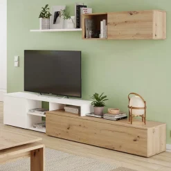 Garnero Arredamenti Parete Attrezzata A Terra|Pareti Attrezzate-Parete attrezzata 220x135h cm soggiorno rovere bianco artico Patrol