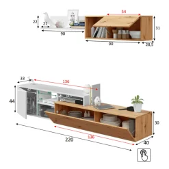 Garnero Arredamenti Parete Attrezzata A Terra|Pareti Attrezzate-Parete attrezzata 220x135h cm soggiorno rovere bianco artico Patrol