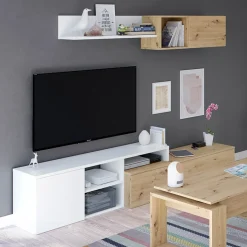 Garnero Arredamenti Parete Attrezzata A Terra|Pareti Attrezzate-Parete attrezzata 220x135h cm soggiorno rovere bianco artico Patrol