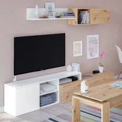 Garnero Arredamenti Parete Attrezzata A Terra|Pareti Attrezzate-Parete attrezzata 220x135h cm soggiorno rovere bianco artico Patrol