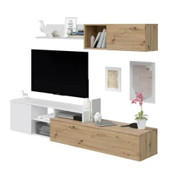 Garnero Arredamenti Parete Attrezzata A Terra|Pareti Attrezzate-Parete attrezzata 220x135h cm soggiorno rovere bianco artico Patrol