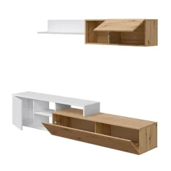 Garnero Arredamenti Parete Attrezzata A Terra|Pareti Attrezzate-Parete attrezzata 220x135h cm soggiorno rovere bianco artico Patrol