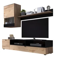 Garnero Arredamenti Parete Attrezzata A Terra|Pareti Attrezzate-Parete attrezzata 175x170h cm soggiorno rovere nero opaco Oden