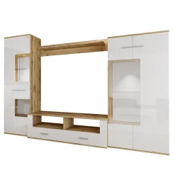 Garnero Arredamenti Parete Attrezzata A Terra|Pareti Attrezzate-Parete attrezzata 280x185h cm soggiorno bianco lucido rovere Wall