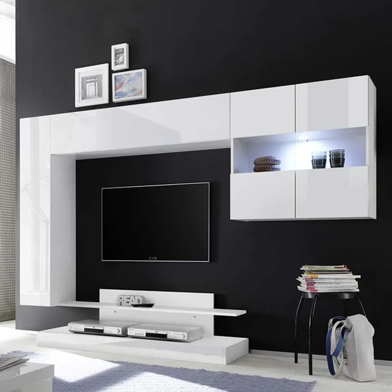 Garnero Arredamenti Parete Attrezzata A Terra|Pareti Attrezzate-Parete attrezzata 248x175h cm soggiorno Steppi 5 Bianco Lucido