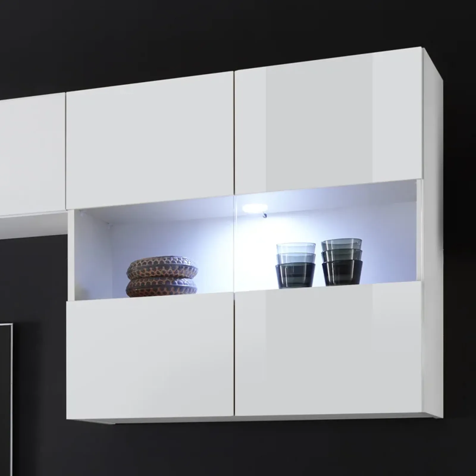 Garnero Arredamenti Parete Attrezzata A Terra|Pareti Attrezzate-Parete attrezzata 248x175h cm soggiorno Steppi 5 Bianco Lucido