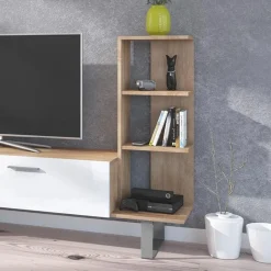 Garnero Arredamenti Parete Attrezzata A Terra|Pareti Attrezzate-Parete attrezzata 152x97h cm soggiorno rovere bianco lucido Isabel