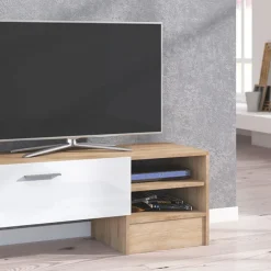 Garnero Arredamenti Parete Attrezzata A Terra|Pareti Attrezzate-Parete attrezzata 152x97h cm soggiorno rovere bianco lucido Isabel