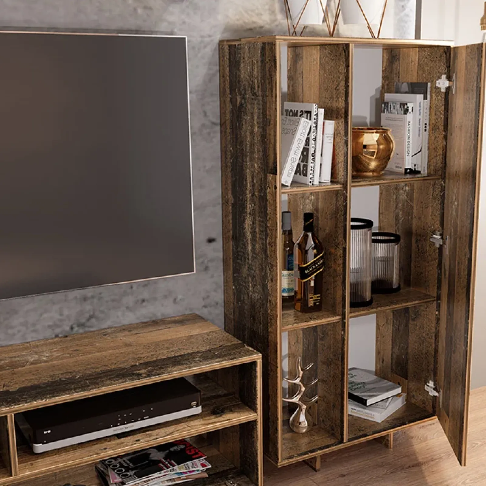 Garnero Arredamenti Parete Attrezzata A Terra|Pareti Attrezzate-Parete attrezzata 260x185h cm soggiorno legno vecchio antico West Gihome®