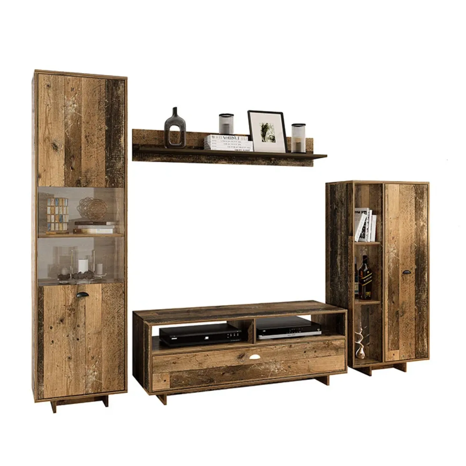 Garnero Arredamenti Parete Attrezzata A Terra|Pareti Attrezzate-Parete attrezzata 260x185h cm soggiorno legno vecchio antico West Gihome®