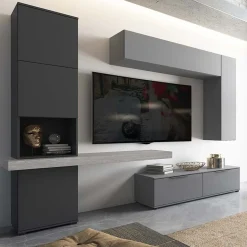 Garnero Arredamenti Parete Attrezzata A Terra|Pareti Attrezzate-Parete attrezzata 280x207h cm soggiorno grigio antracite Universe Antracite - Grigio