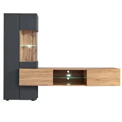 Garnero Arredamenti Parete Attrezzata Sospesa|Pareti Attrezzate-Parete attrezzata 210x160h cm soggiorno moderna rovere antracite Picasso