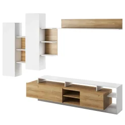 Garnero Arredamenti Parete Attrezzata A Terra|Pareti Attrezzate-Parete attrezzata 260x190h cm soggiorno moderna rovere bianco opaco Blob Rovere - Bianco opaco