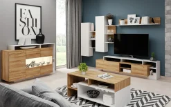 Garnero Arredamenti Parete Attrezzata A Terra|Pareti Attrezzate-Parete attrezzata 260x190h cm soggiorno moderna rovere bianco opaco Blob Rovere - Bianco opaco