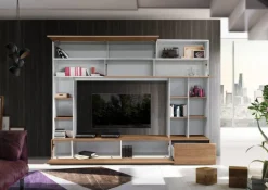 Garnero Arredamenti Parete Attrezzata A Terra|Pareti Attrezzate-Parete attrezzata 277x211h cm soggiorno bianco noce stelvio Illuminum Noce - Bianco opaco