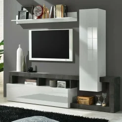 Garnero Arredamenti Parete Attrezzata A Terra|Pareti Attrezzate-Parete attrezzata 219x200h cm soggiorno bianco lucido ossido Invictus 2 Ossido - Bianco Lucido