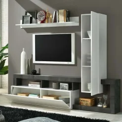 Garnero Arredamenti Parete Attrezzata A Terra|Pareti Attrezzate-Parete attrezzata 219x200h cm soggiorno bianco lucido ossido Invictus 2 Ossido - Bianco Lucido