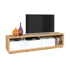 Garnero Arredamenti Parete Attrezzata A Terra|Pareti Attrezzate-Parete attrezzata 200x196h cm soggiorno bianco lucido rovere Favorita Bianco Lucido - Rovere