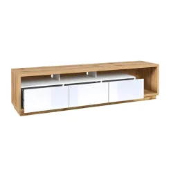 Garnero Arredamenti Parete Attrezzata A Terra|Pareti Attrezzate-Parete attrezzata 200x196h cm soggiorno bianco lucido rovere Favorita Bianco Lucido - Rovere