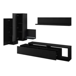 Garnero Arredamenti Parete Attrezzata A Terra|Pareti Attrezzate-Parete attrezzata 219x205h cm soggiorno Megan Gihome® Nero Opaco