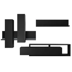 Garnero Arredamenti Parete Attrezzata A Terra|Pareti Attrezzate-Parete attrezzata 219x205h cm soggiorno Megan Gihome® Nero Opaco