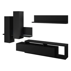 Garnero Arredamenti Parete Attrezzata A Terra|Pareti Attrezzate-Parete attrezzata 219x205h cm soggiorno Megan Gihome® Nero Opaco